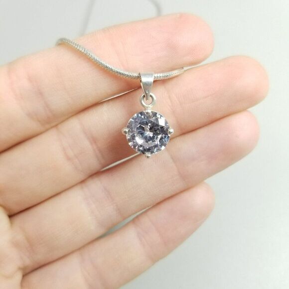 Vintage Sterling Siler Snake Chain Necklace with Sparkly Rhinestone Pendant - Picture 2 of 11